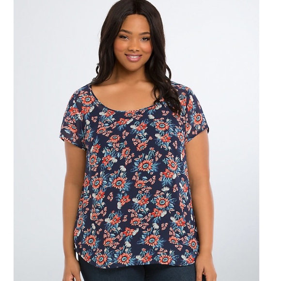 torrid Tops - Torrid Floral Chiffon Drape Back Top